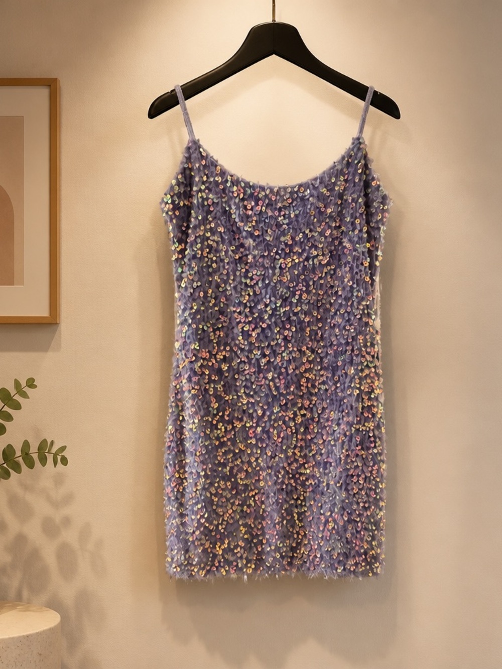 Lavender Sequin Spaghetti-Strap Mini Dress - Women's Party Slip